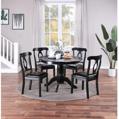 Classic 5pc Dining Set, Round Table with Cushioned Chairs