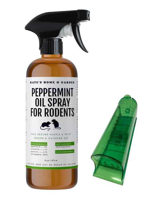 Kates Home & Garden Peppermint Oil Spray for Rodents Mice Squirrels with Humane Trap. Rodent Repellent Indoor for Car Engines & Outdoor (16oz Non Toxic)